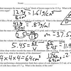 Density calculations worksheet answer key