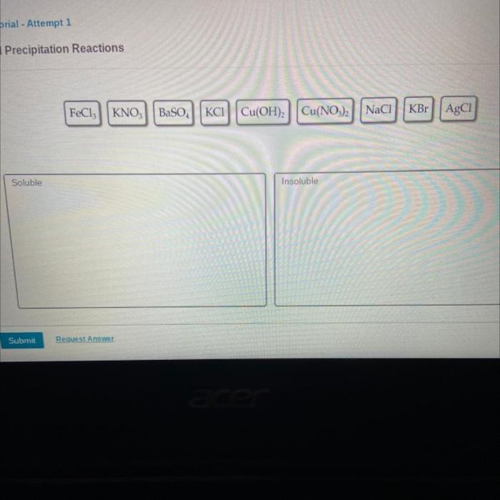 Determine if each compound shown is soluble or insoluble