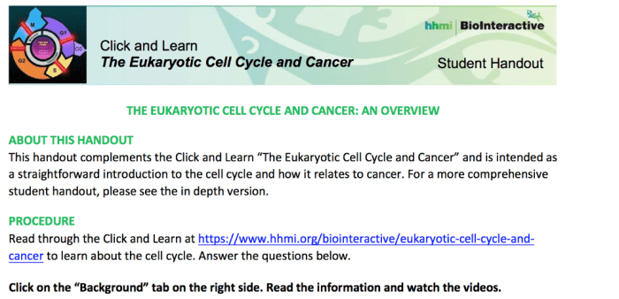 Hhmi the eukaryotic cell cycle and cancer answers